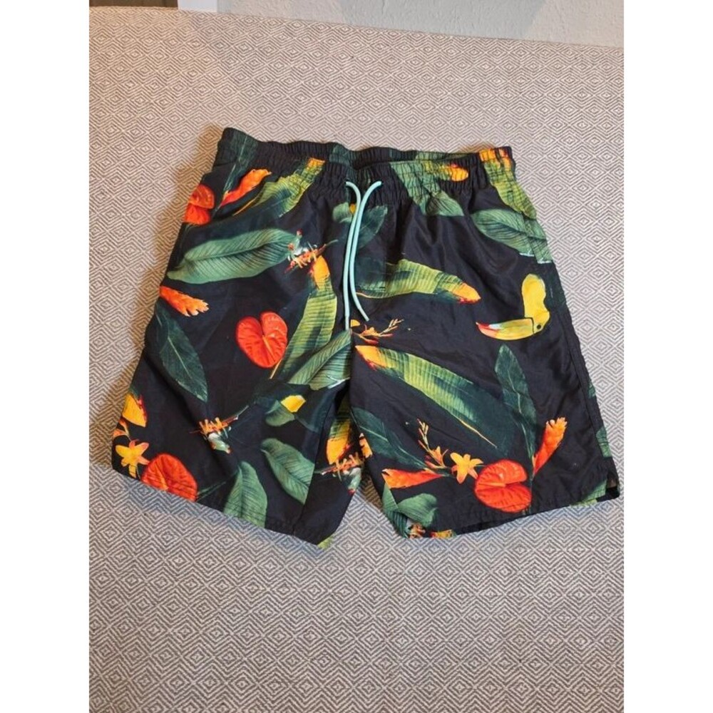 Old Navy Tropical Toucan Hawaiian Swim Shorts Men's Size Small Floral Aloha